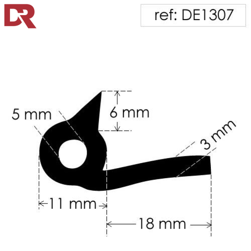Rubber P seal hollow piping section DE1307N