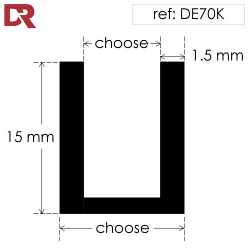 Square Rubber U Channel extrusion DE70